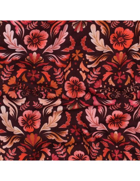 Tissu jersey imprimé Clara - Fond rouge