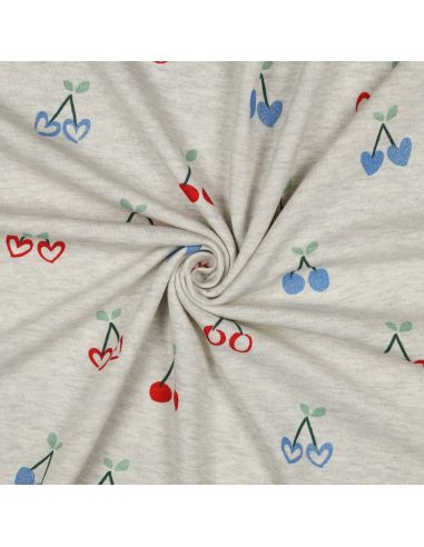 Tissu sweat mélangé glitter cerises - Écru