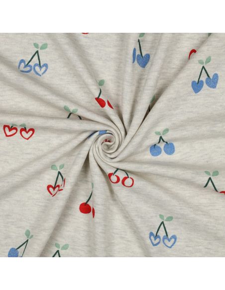 Tissu sweat mélangé glitter cerises - Écru