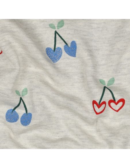 Tissu sweat mélangé glitter cerises - Écru