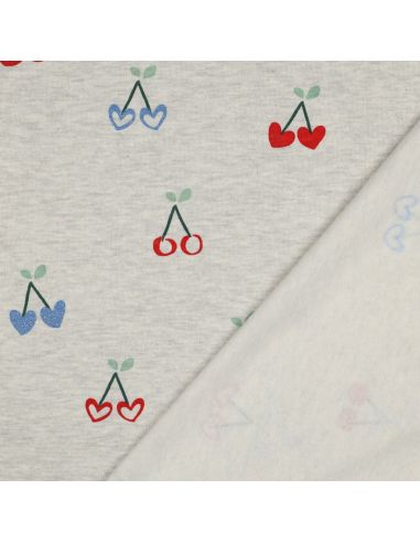 Tissu sweat mélangé glitter cerises - Écru