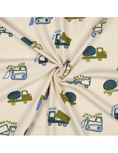 Tissu sweat léger engins de chantier - Écru