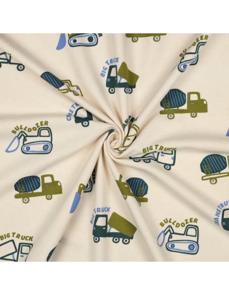 Tissu sweat léger engins de chantier - Écru