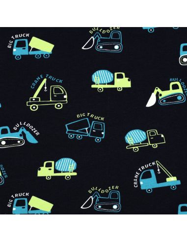 Tissu sweat léger engins de chantier - Bleu marine