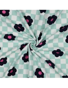 Tissu sweat léger fleurs - Vert