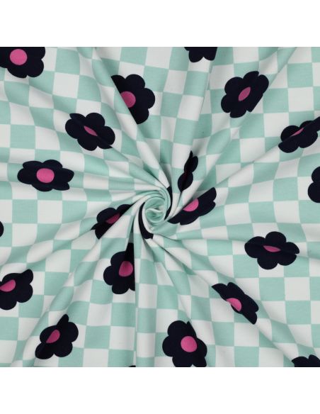 Tissu sweat léger fleurs - Vert