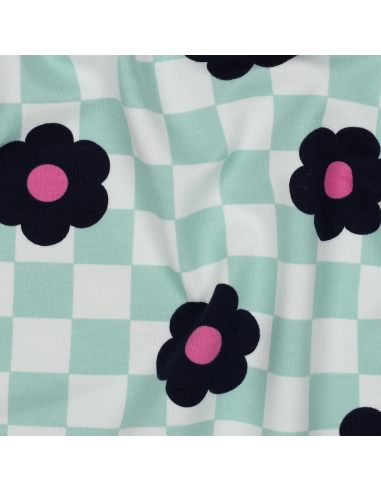 Tissu sweat léger fleurs - Vert