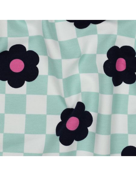 Tissu sweat léger fleurs - Vert