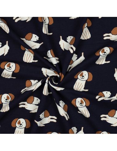 Tissu sweat léger chiens - Bleu marine