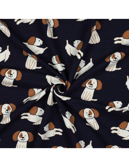 Tissu sweat léger chiens - Bleu marine