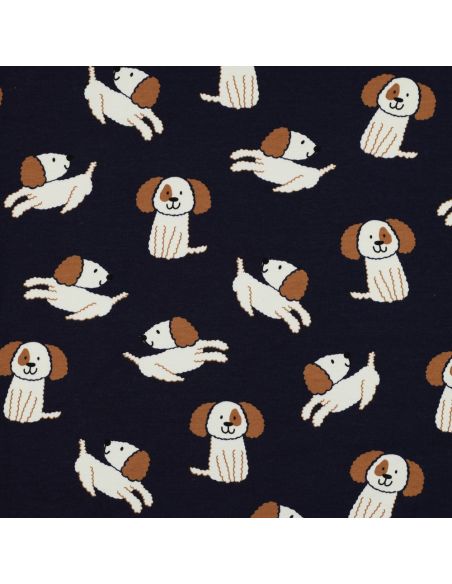 Tissu sweat léger chiens - Bleu marine