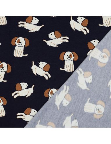 Tissu sweat léger chiens - Bleu marine