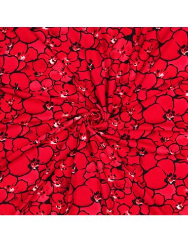 Tissu jersey viscose - Coquelicots