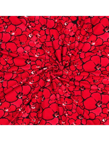 Tissu jersey viscose - Coquelicots