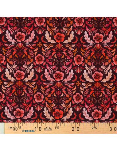 Tissu jersey imprimé Clara - Fond rouge