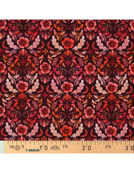 Tissu jersey imprimé Clara - Fond rouge