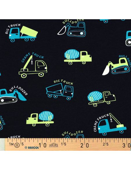 Tissu sweat léger engins de chantier - Bleu marine