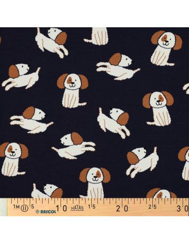 Tissu sweat léger chiens - Bleu marine