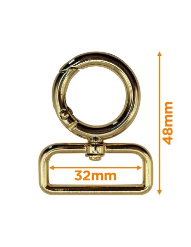 Mousqueton pivotant rond - Or 32 x 20 mm