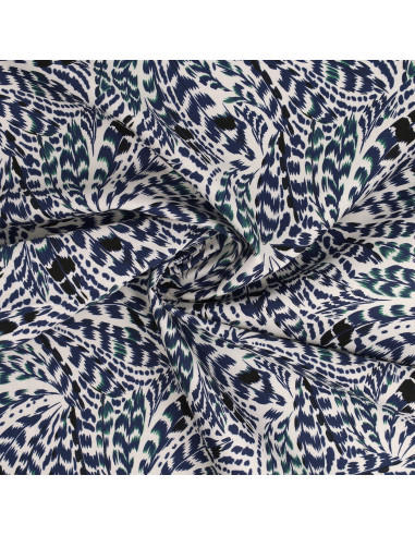 Tissu popeline de coton fantaisie - Plumes bleues