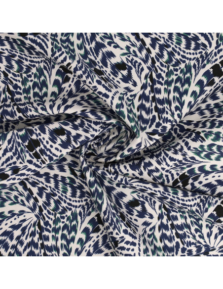 Tissu popeline de coton fantaisie - Plumes bleues