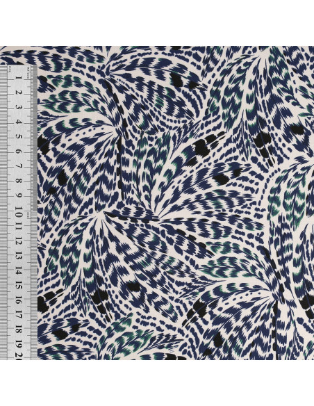 Tissu popeline de coton fantaisie - Plumes bleues