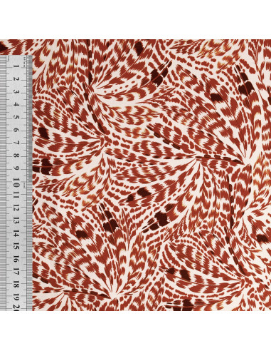Tissu popeline de coton fantaisie - Plumes marrons