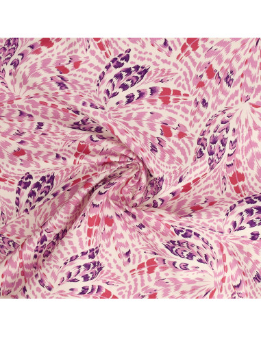 Tissu popeline de coton fantaisie - Plumes roses