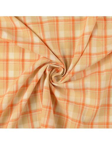 Tissu flanelle tartan écossais - Beige rayures orange