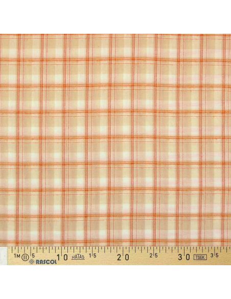Tissu flanelle tartan écossais - Beige rayures orange
