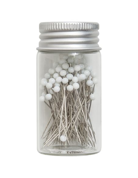 Tube en verre de 95 épingles à tête de verre - Collection fleurs bleues