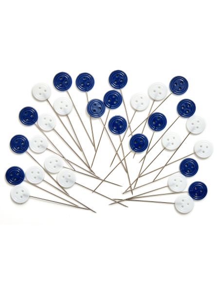 Tube en verre de 30 épingles à tête plastique - Collection fleurs bleues