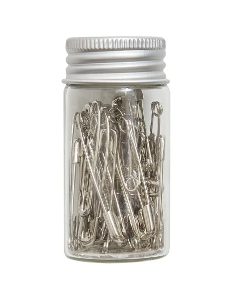 Tube en verre d'assortiment de 50 épingles à nourrice - Collection fleurs bleues