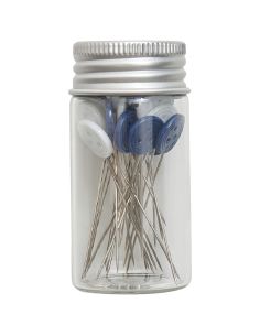 Tube en verre de 30 épingles à tête plastique - Collection fleurs bleues 2