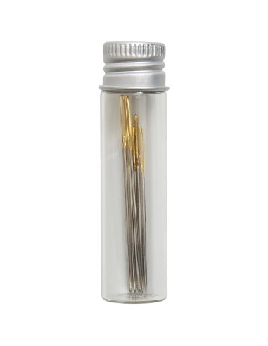Tube en verre de 10 aiguilles à coudre 18-22 - Collection fleurs bleues