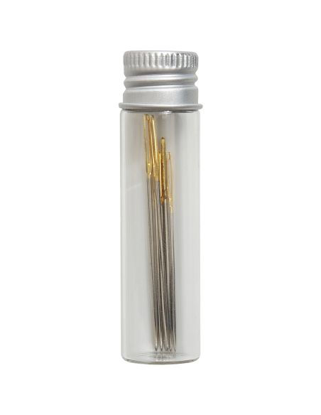 Tube en verre de 10 aiguilles à coudre 18-22 - Collection fleurs bleues