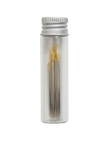 Tube en verre de 10 aiguilles à broder 3-9 - Collection fleurs bleues