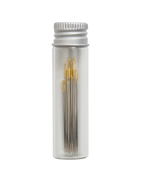 Tube en verre de 10 aiguilles à broder 3-9 - Collection fleurs bleues