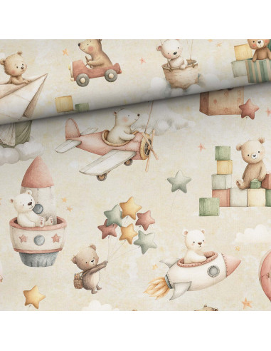 Tissu coton premium - Nounours en vol