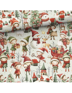 Tissu coton premium - Elfes de Noël