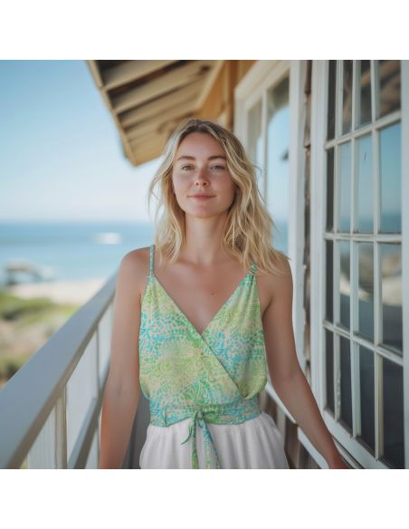 Tissu viscose batik Kaona - Vert et bleu