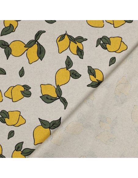 Tissu toile imperméable aspect lin - Citrons