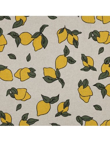 Tissu toile imperméable aspect lin - Citrons