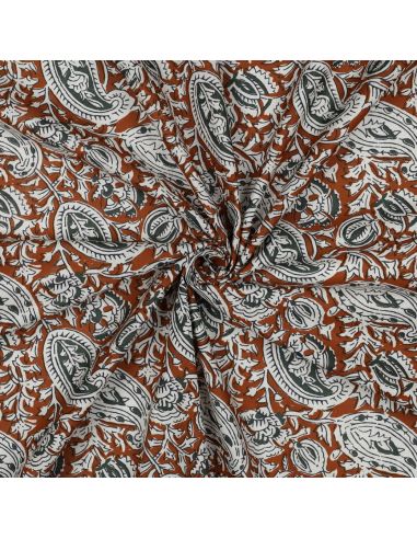 Tissu coton indien block print Nalini - Cognac