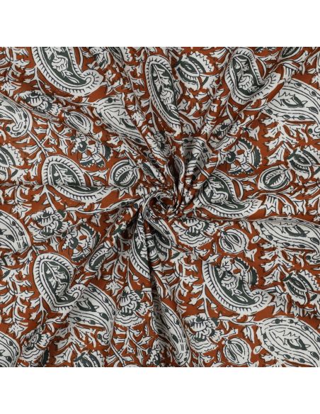 Tissu coton indien block print Nalini - Cognac