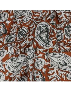 Tissu coton indien block print Nalini - Cognac 2