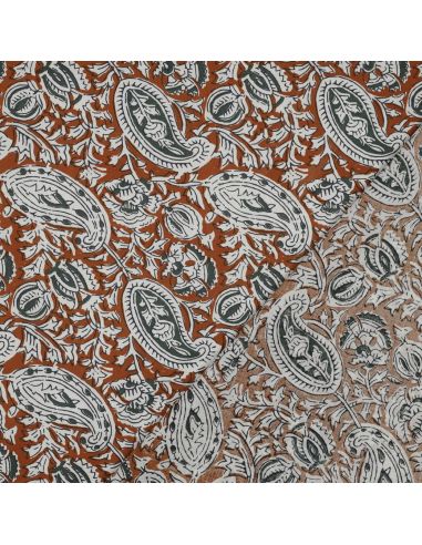 Tissu coton indien block print Nalini - Cognac