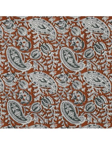 Tissu coton indien block print Nalini - Cognac