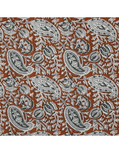 Tissu coton indien block print Nalini - Cognac