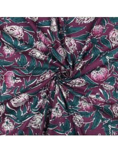 Tissu coton indien block print Serina - Aubergine